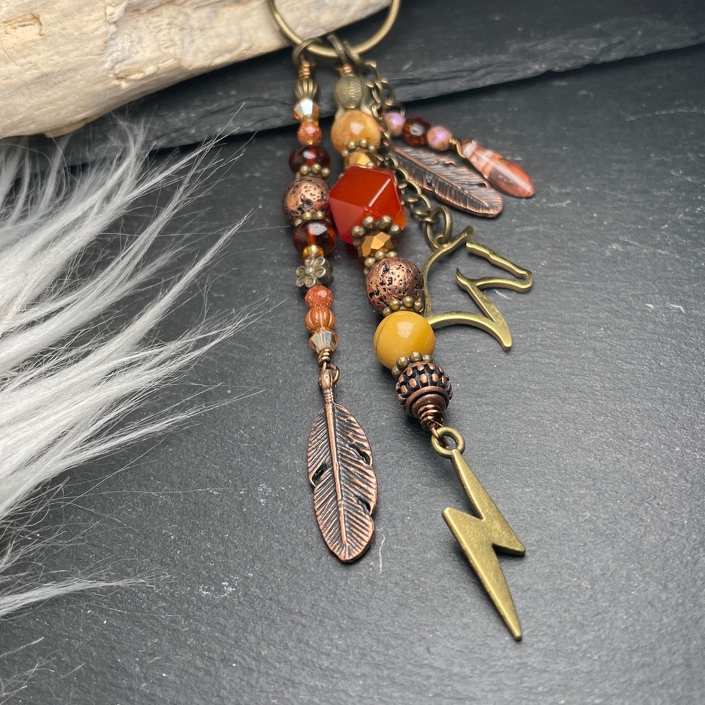Desert Storm Carnelian, Tigers Eye & Jasper | Horse Feather Keychain Charm - Picture 8 of 11